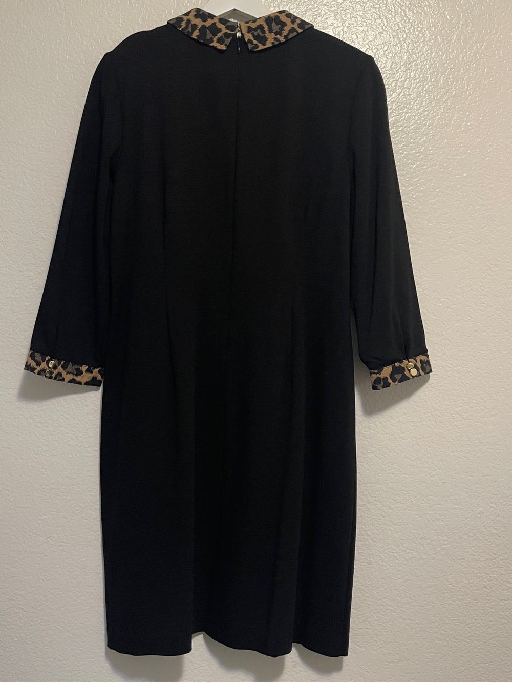 Talbots Black Long-Sleeve Shift Dress with Leopard Print Trim - Picture 8 of 12